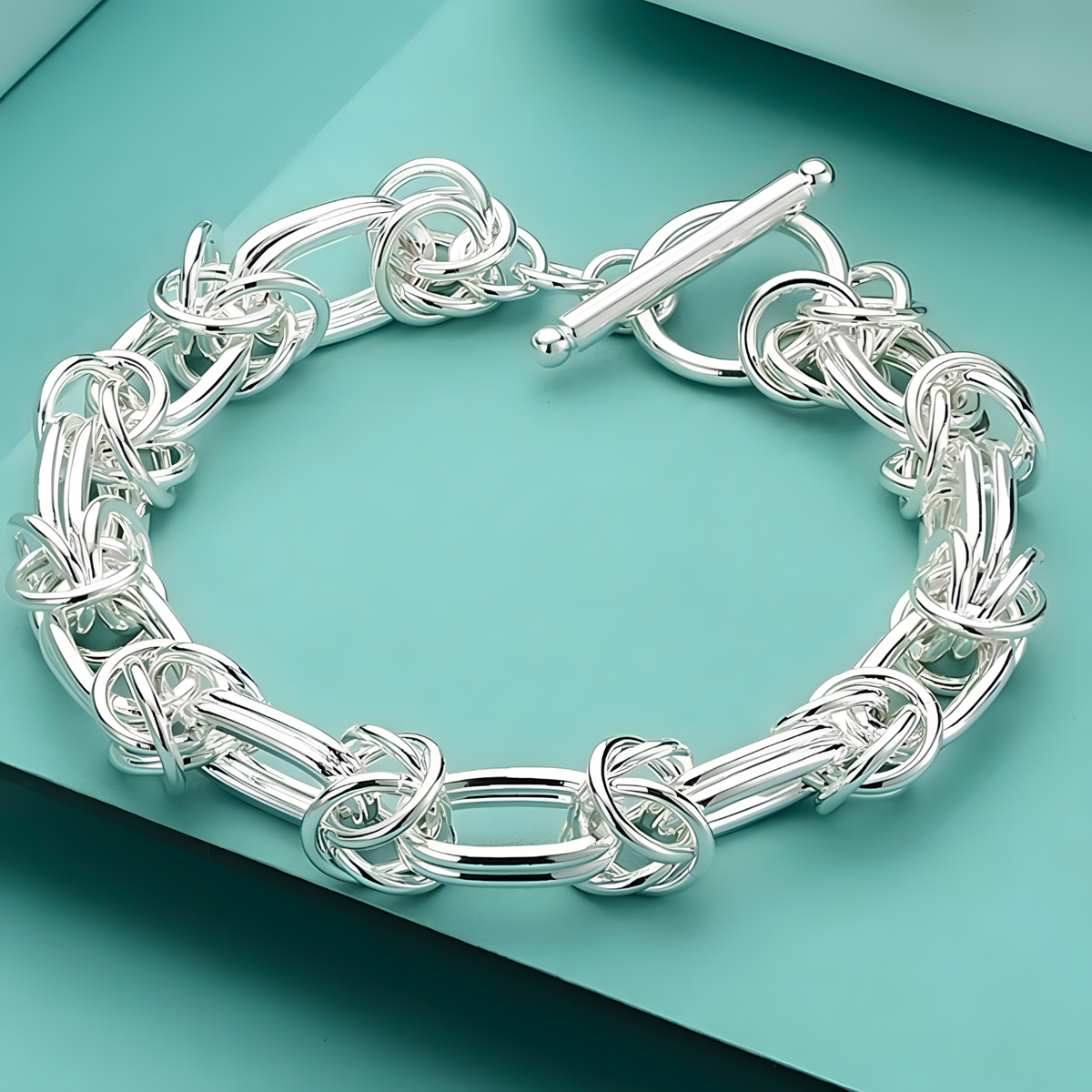 Women’s Double Ring Knot Link Bracelet, Bracelet with Toggle Bar Clasp 1882