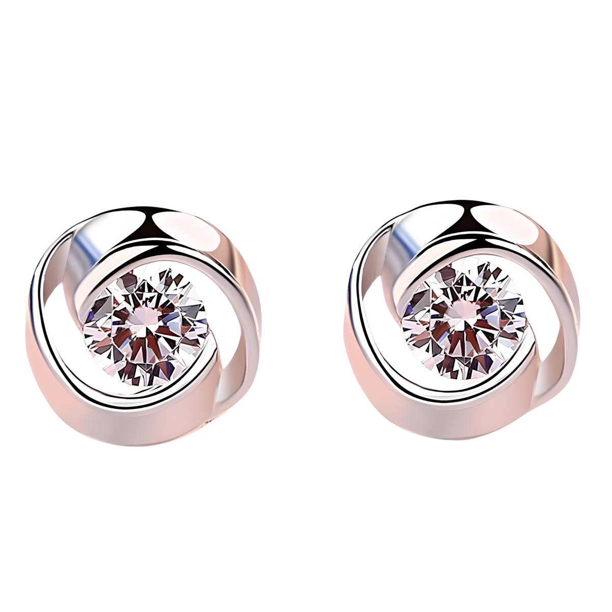 Silver Swirl Stud Earrings Women – Elegant Cubic Zirconia Round Cut Earrings 950