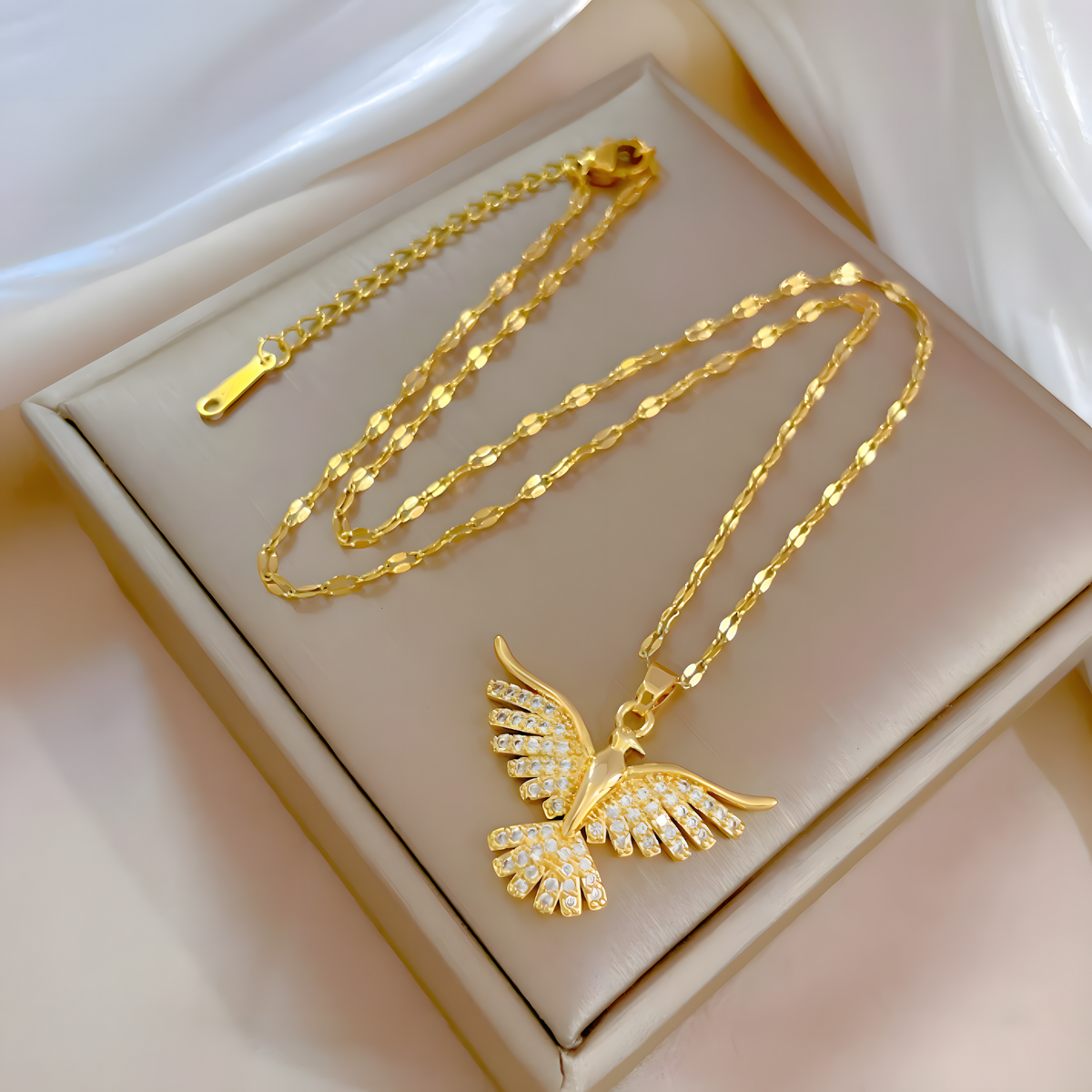 Gold Tone Stainless Steel Phoenix Bird Necklace for Women– Sparkling Zircon 1152