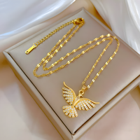 Gold Tone Stainless Steel Phoenix Bird Necklace for Women– Sparkling Zircon 1152