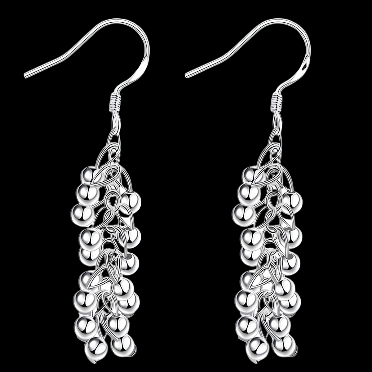 925 Silver-Plated Cluster Bead Drop Earrings for Women – Silver-Tone Copper 1194