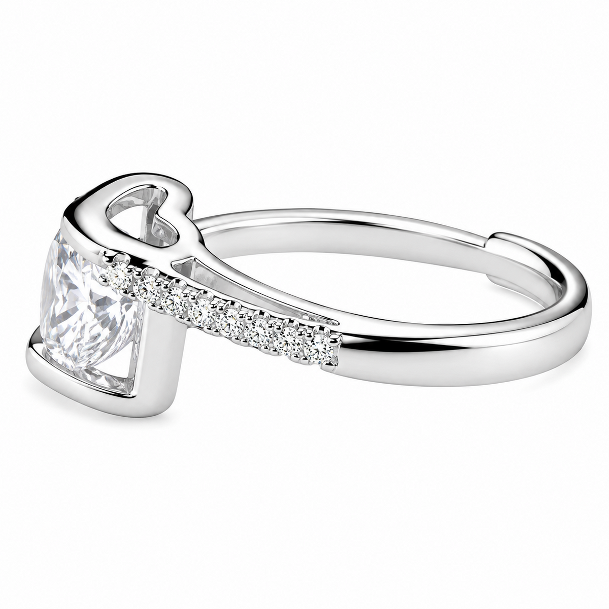 Women's Adjustable Heart Accent Zircon Engagement Ring, Round Brilliant 1635