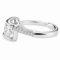 Women's Adjustable Heart Accent Zircon Engagement Ring, Round Brilliant 1635