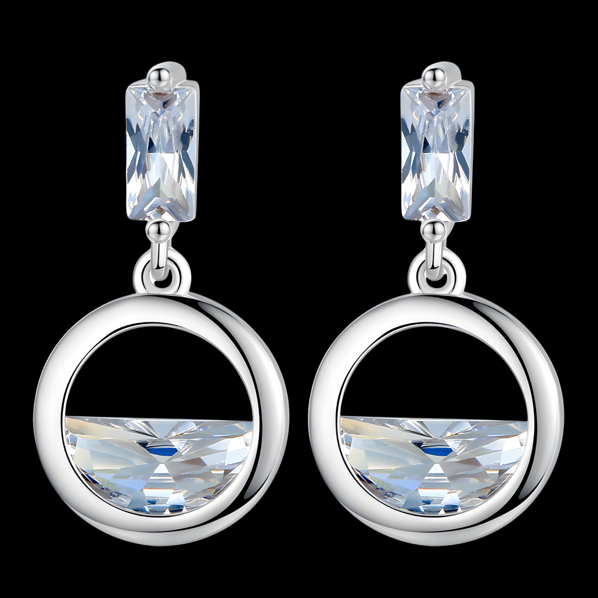 Half Round Cubic Zirconia Geometric Drop Earring Women Trendy Copper Dangle 1014