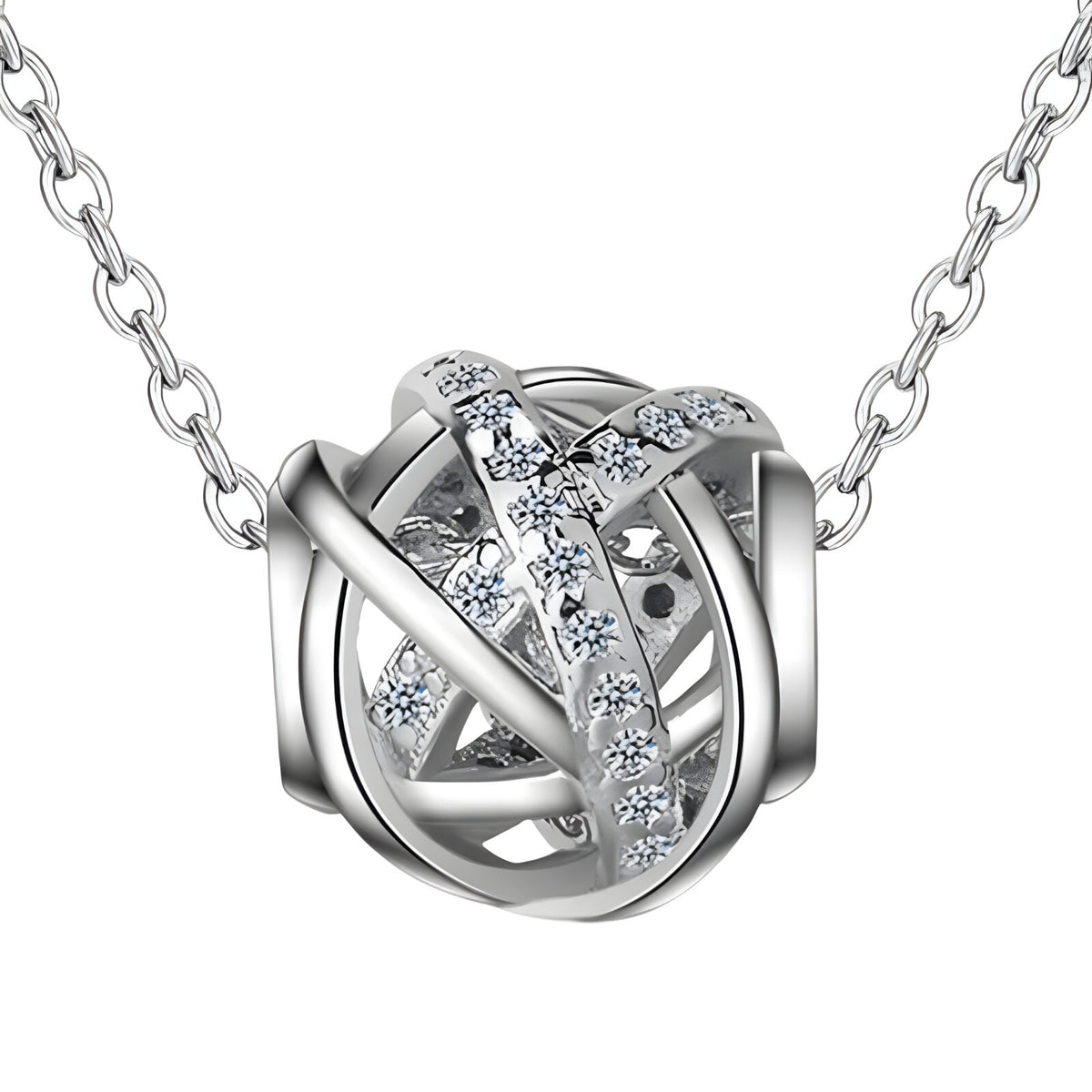 925 Sterling Silver Modern Globe Necklace for Women – Crisscross Pendant 284