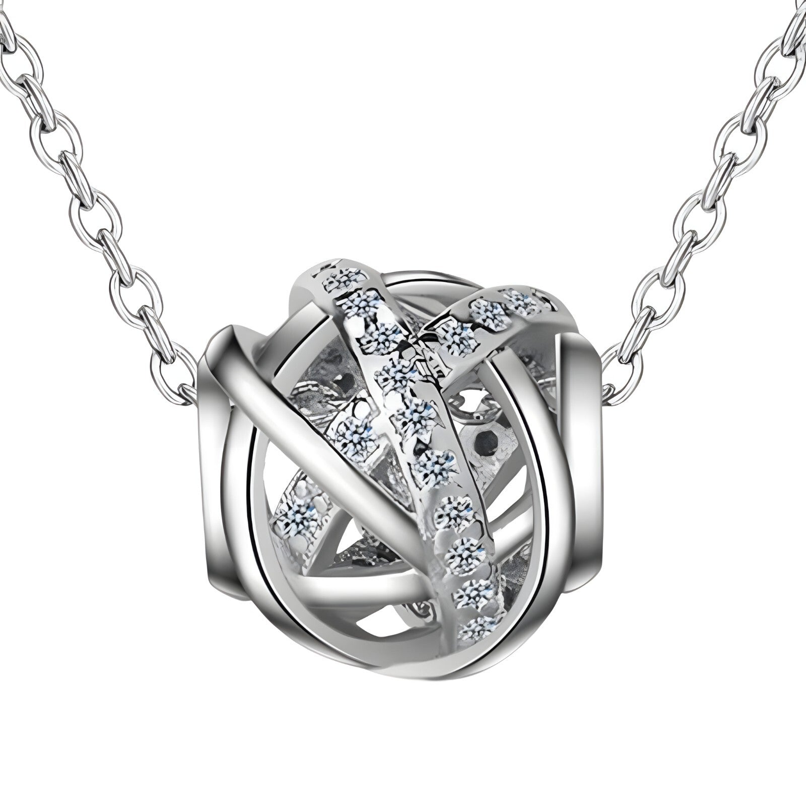 925 Sterling Silver Modern Globe Necklace for Women – Crisscross Pendant 284