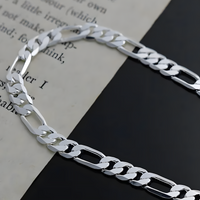 925 Silver-Plated Figaro Link Bracelet Durable Iron Alloy Chain with Secure 877