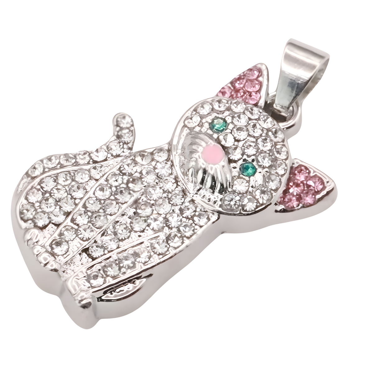 Cat Pendant Necklace For Women Silver Tone Look Crystal Kitten Charm Animal B246