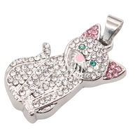 Cat Pendant Necklace For Women Silver Tone Look Crystal Kitten Charm Animal B246
