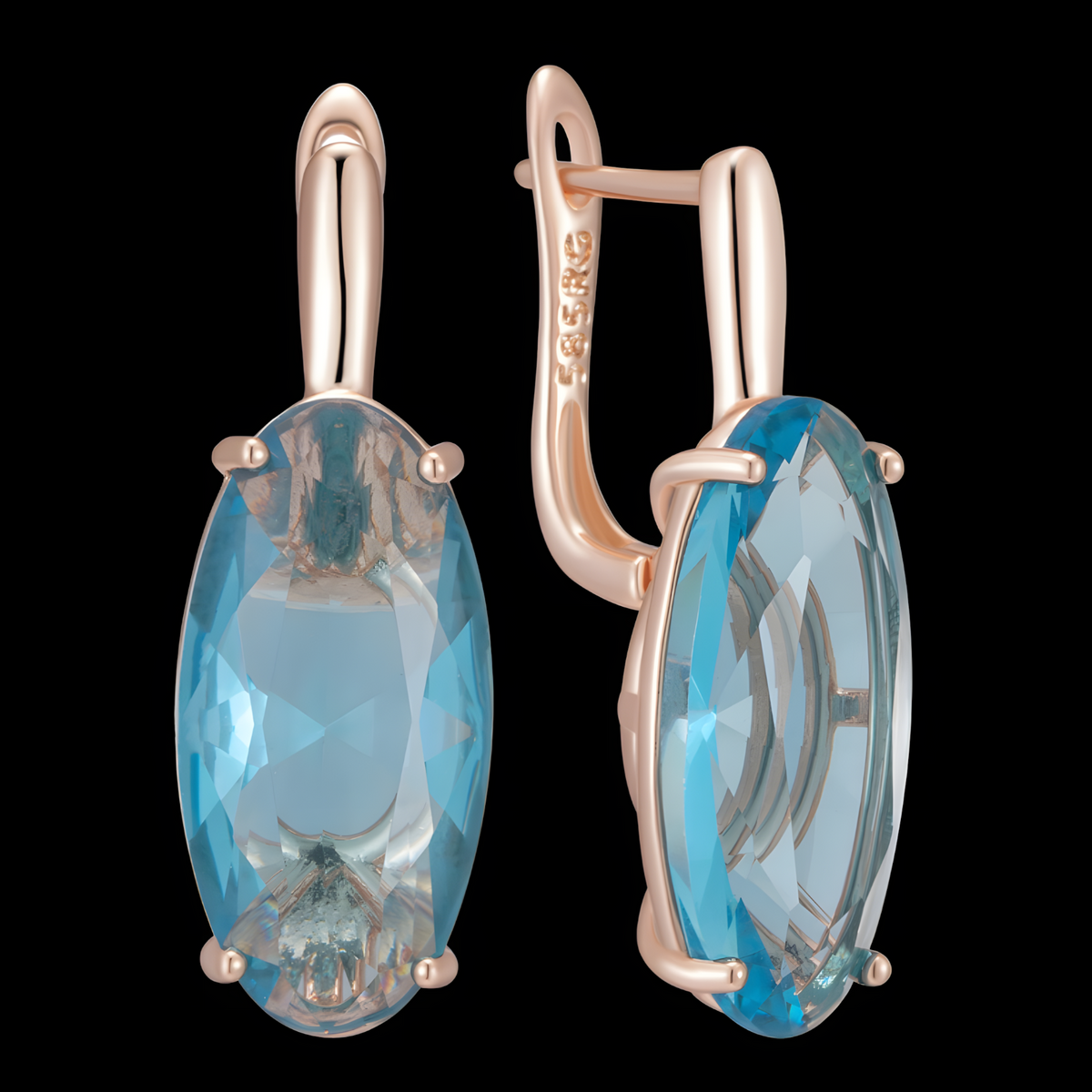 585 Rose Gold Blue Natural Zircon Oval Drop Earrings for Women, Copper Base 1287