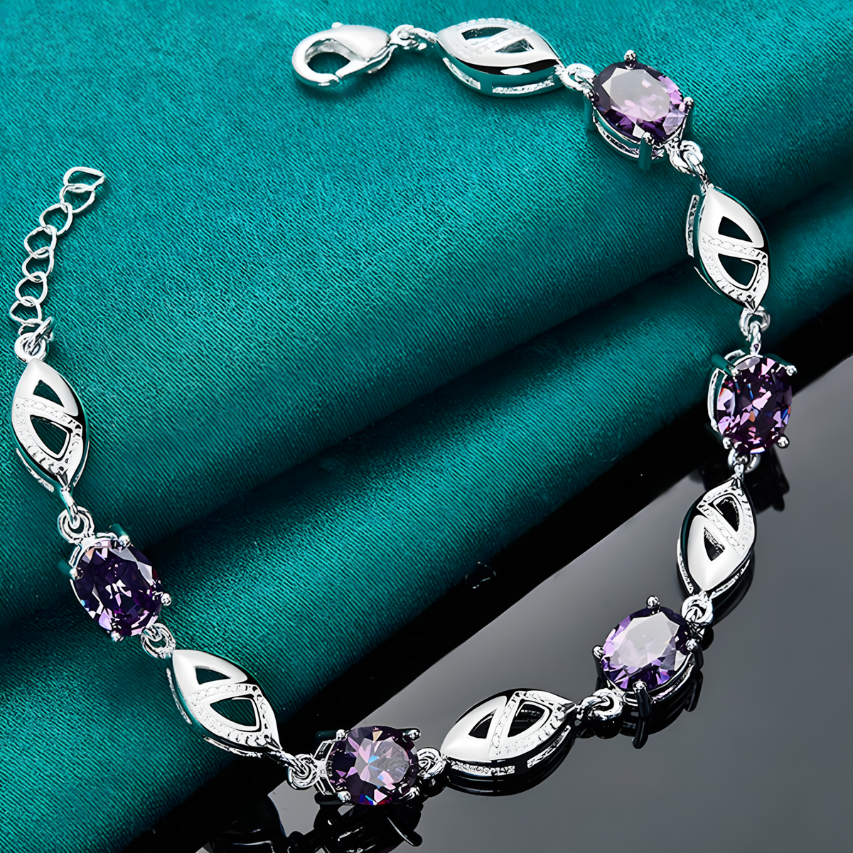 Unified Jewellery Purple Crystal Leaf Link Bracelet Adjustable Lobster 1848