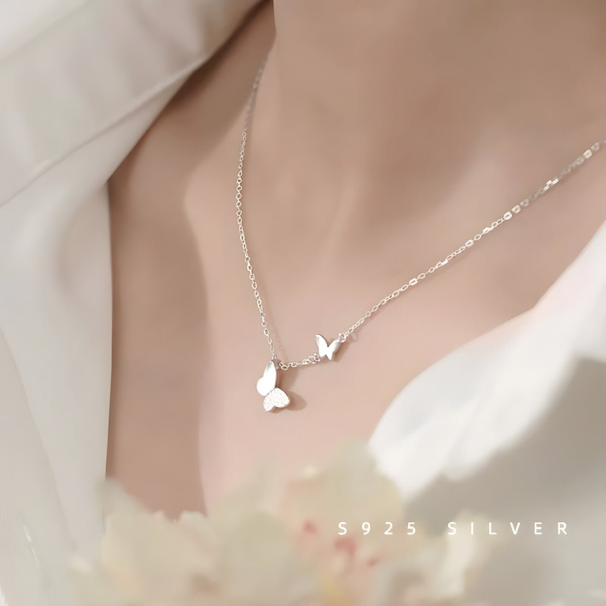 925 Sterling Silver Butterfly Pendant Necklace for Women, Adjustable Chain 278