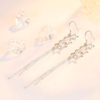 925 Sterling Silver Star Drop Earrings, Long Tassel Dangle, Sparkling 325