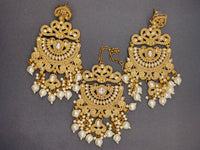 Elegant Bollywood Inspired Gold Kundan Earrings and Tika Set Indian Jewelry 248