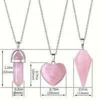 Natural Rose Quartz Necklace Set 3 Piece Healing Crystal Pendant Set Silver 1469
