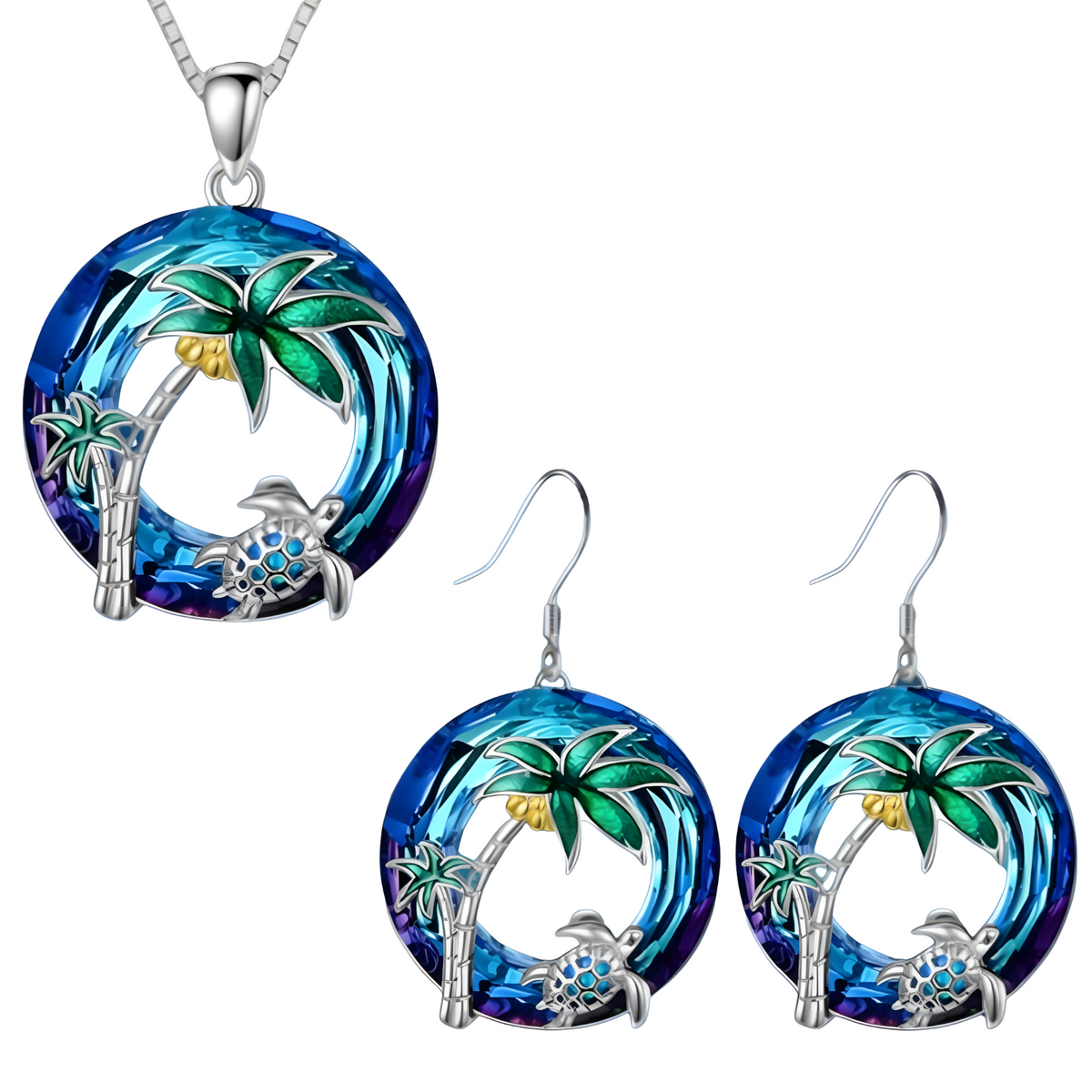 Turtle Necklace and Earring Set Sterling Silver Plated Women Girls Tropical B146