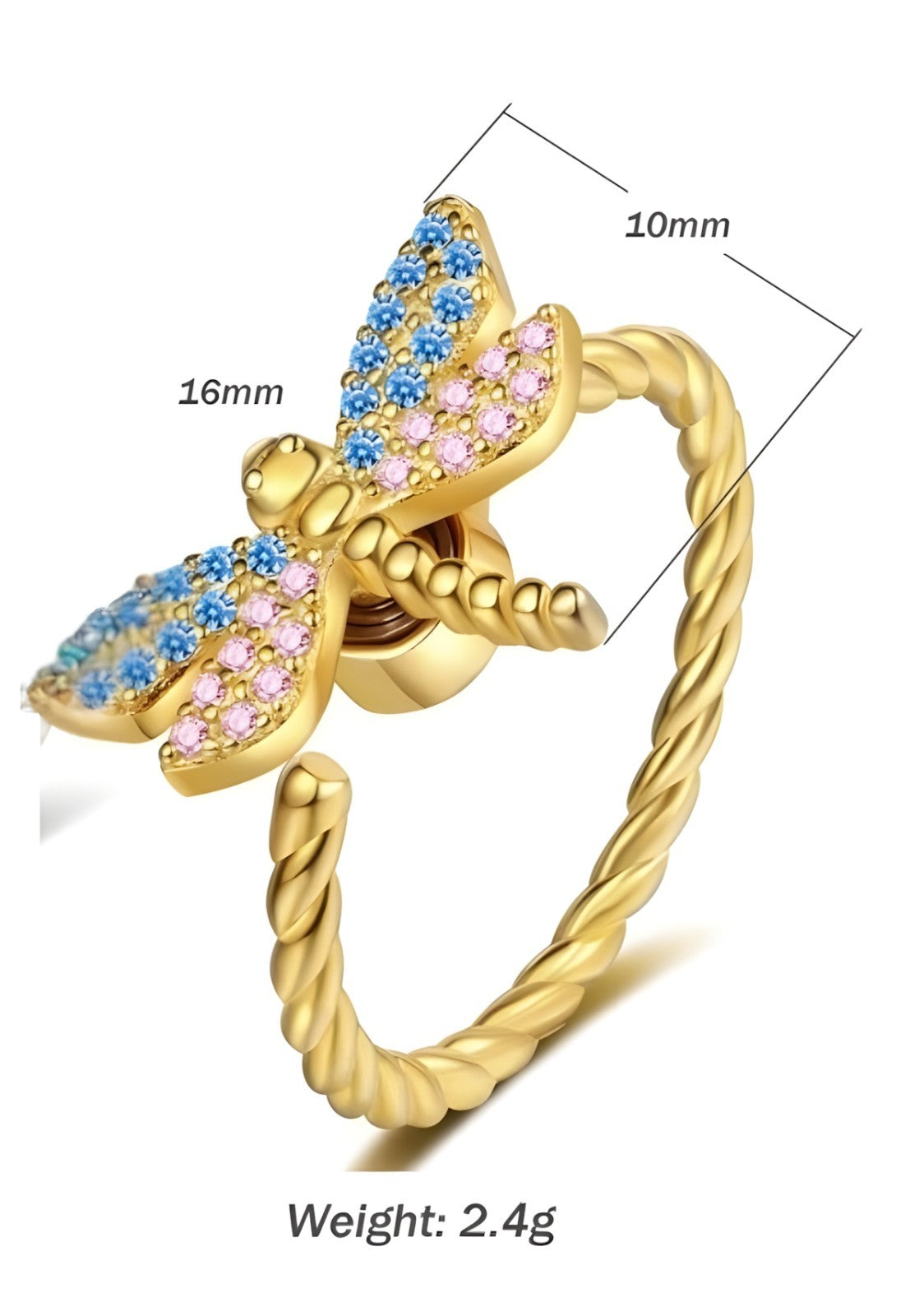 Whimsical Dragonfly Spinner Ring - Gold Tone Fidget Ring for Anxiety Relief 379