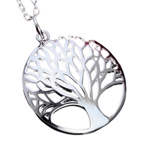 925 Sterling Silver Round Tree of Life Pendant Necklace Women, 18Inch Chain B135