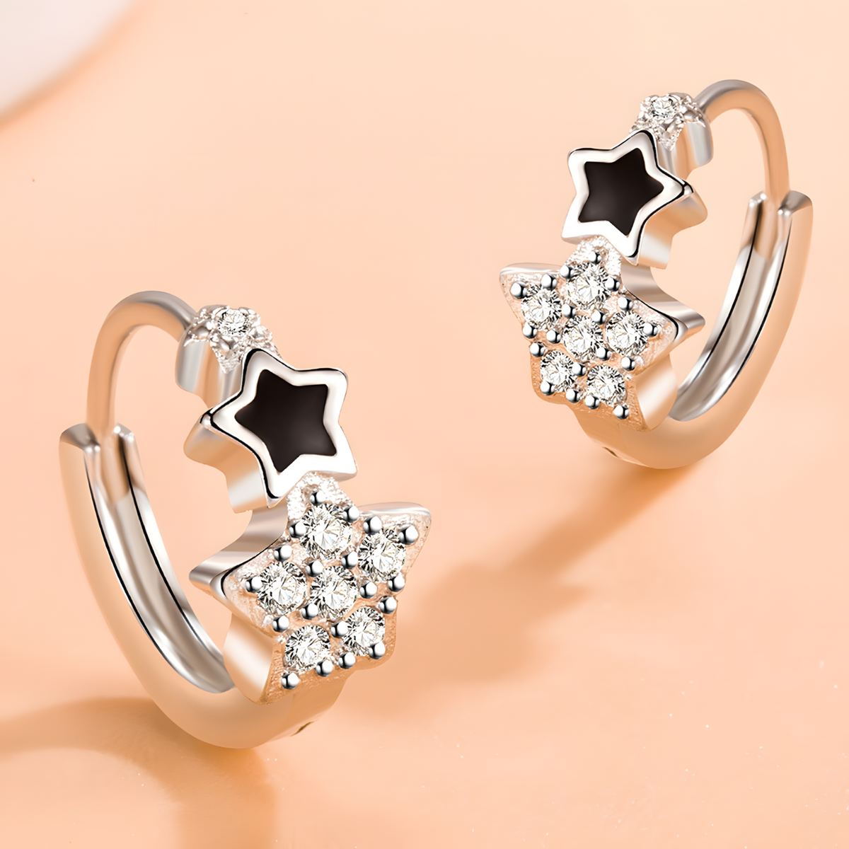 925 Silver-Plated Cute Star Hoop Earrings Women – Copper Alloy 925 Silver 1023