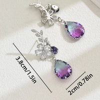 Statement Drop Earrings for Women Silver Plated, Purple & Clear CZ Crystals 294