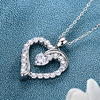 Luxury Paved Heart Necklace - Dazzling Cubic Zirconia Silver Tone for Women B72