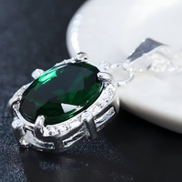 Emerald Green Oval Crystal Look Pendant Necklace For Women Silver Colour 1773