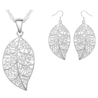 Women’s Leaf Earrings & Pendant Necklace Set – Elegant Filigree Leaf Design B22