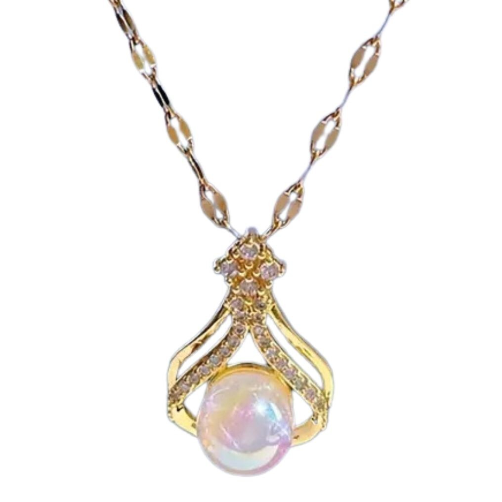 Stainless Steel Water Drop Pearl Pendant Necklace Women Fashion Clavicle 27 UK