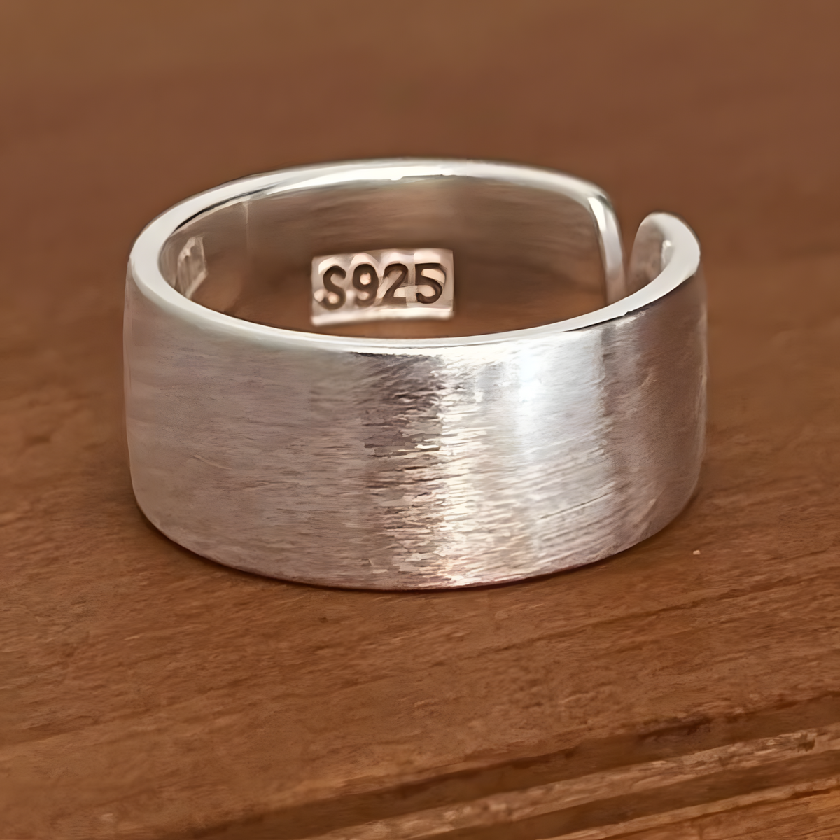 S925 Stamped Silver Tone Wide Band Ring Brushed Satin Finish Adjustable 1488