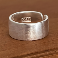 S925 Stamped Silver Tone Wide Band Ring Brushed Satin Finish Adjustable 1488
