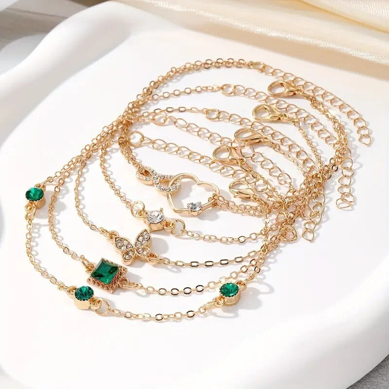 5pcs/Set Elegant Emerald Sparkle Square Butterfly Heart Bracelet Wedding 78 UK