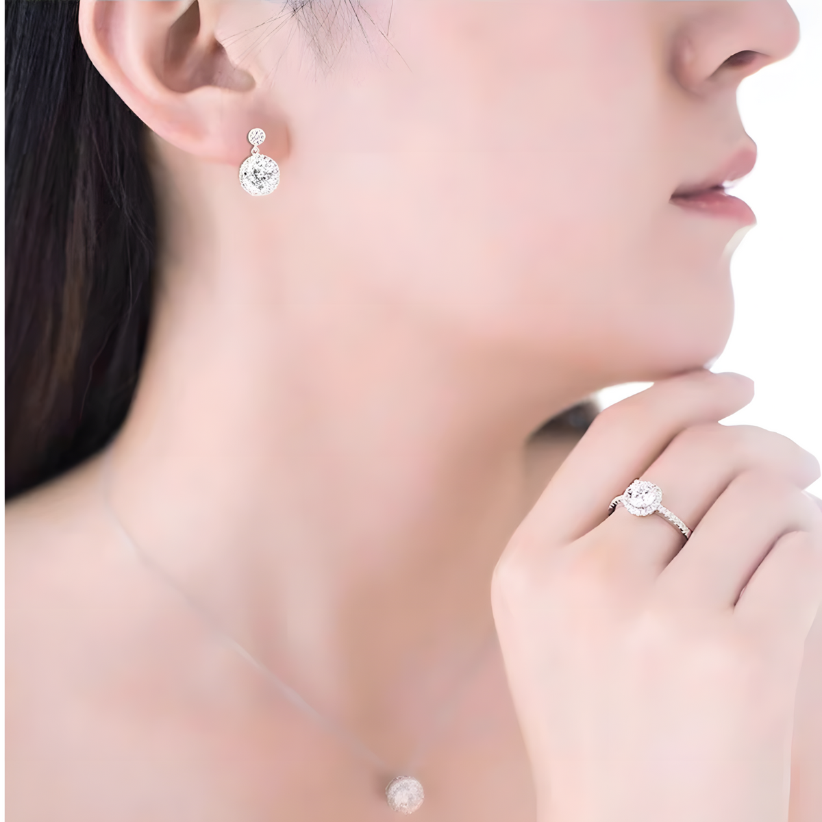 925 Sterling Silver Round Cut Cubic Zirconia Drop Earrings Halo Dangle 319