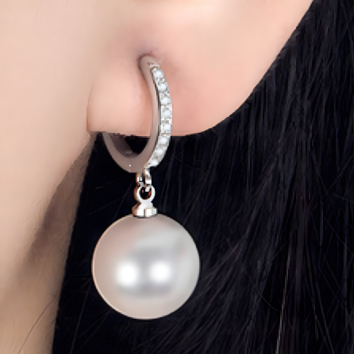 Simulated Pearl Drop Earrings for Women – 925 Silver-Plated Alloy Hoop Zirc 1015