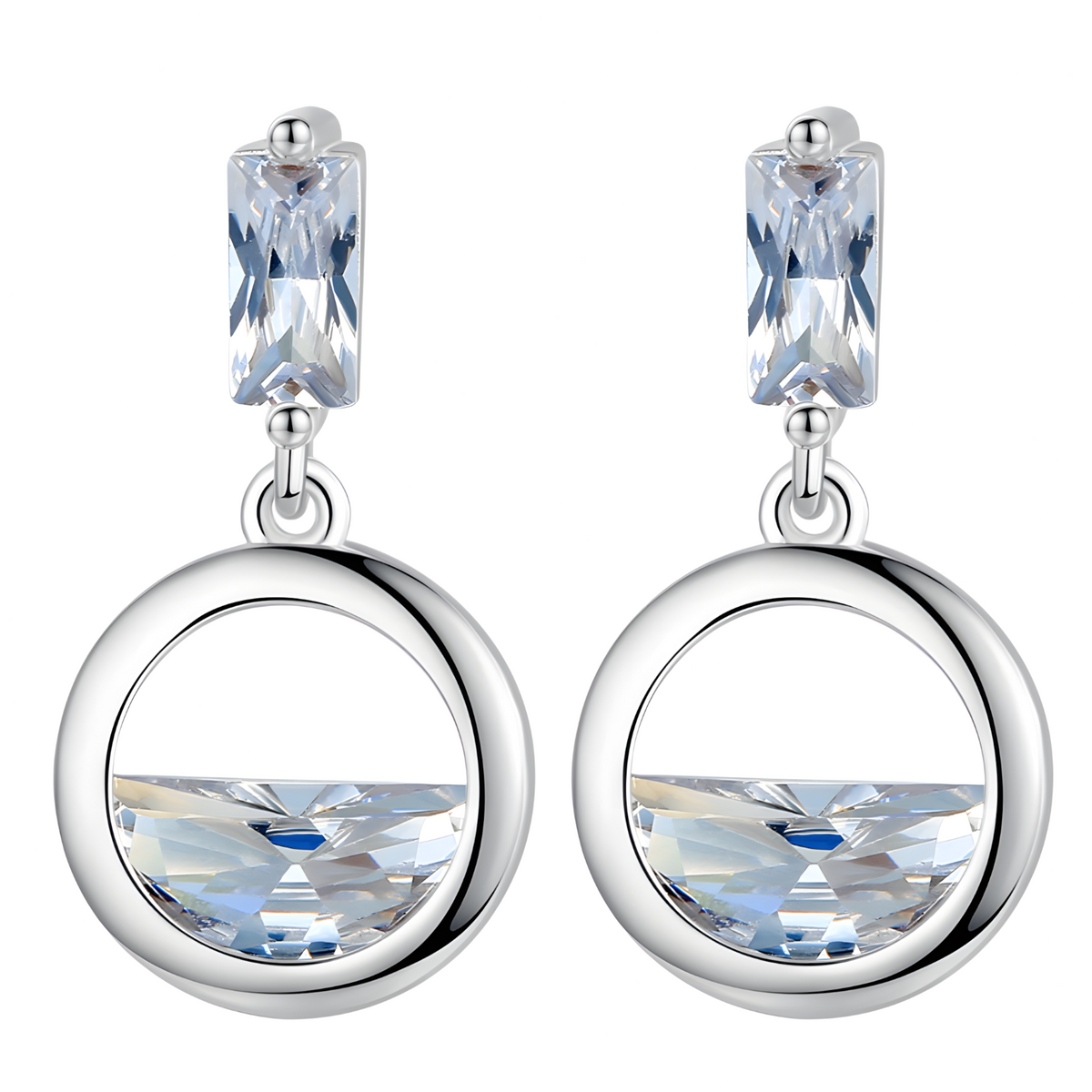 Half Round Cubic Zirconia Geometric Drop Earring Women Trendy Copper Dangle 1014