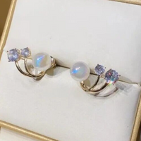 925 Silver Needle Faux Pearl & Two Zircon Earrings Elegant Silver Plated 21 UK
