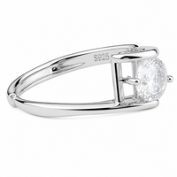 Women's Adjustable Solitaire Zircon Ring, Round Brilliant Cut Engagement 1612