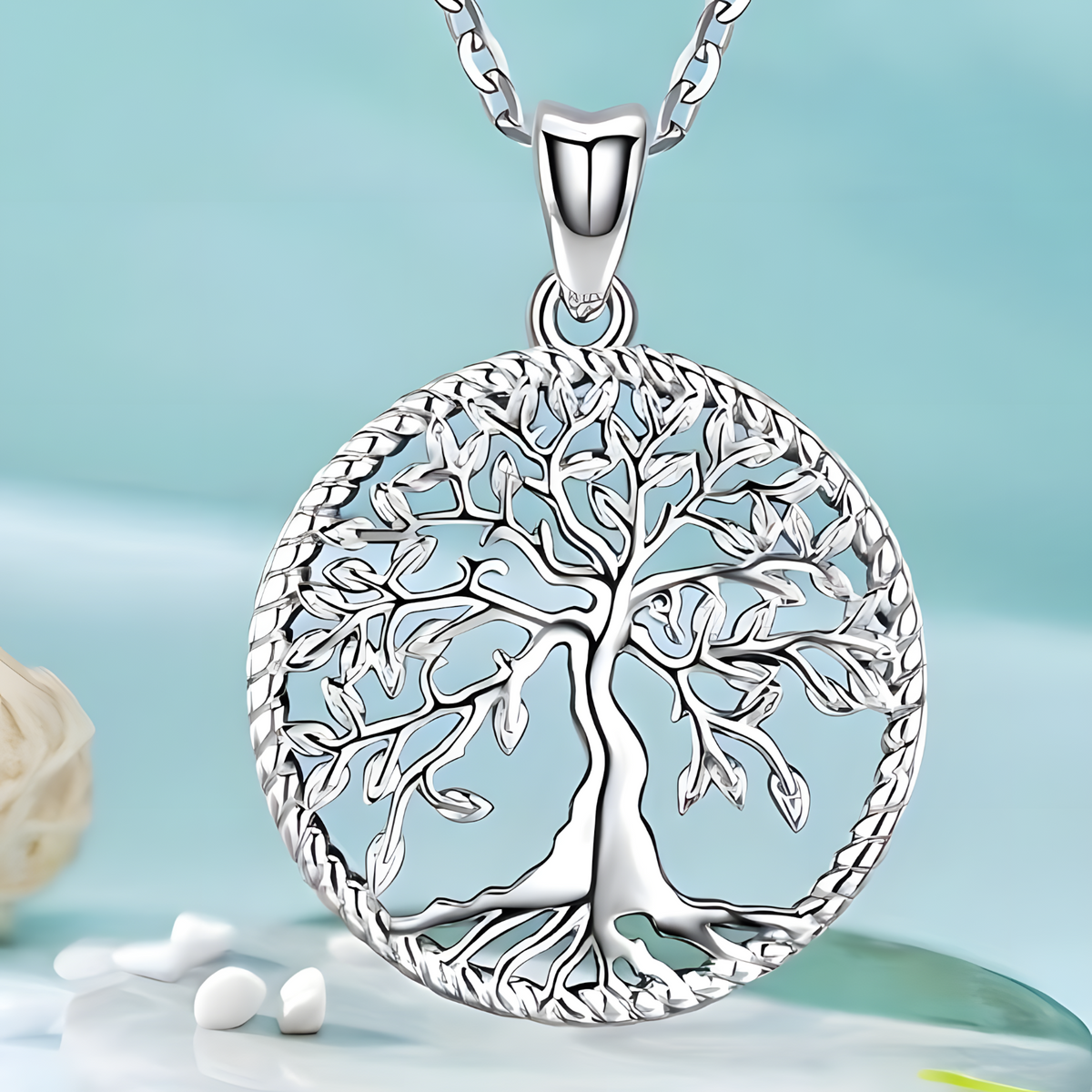 Women’s Tree of Life Pendant Necklace –Zinc Alloy Metal Round Cutout Design 1102