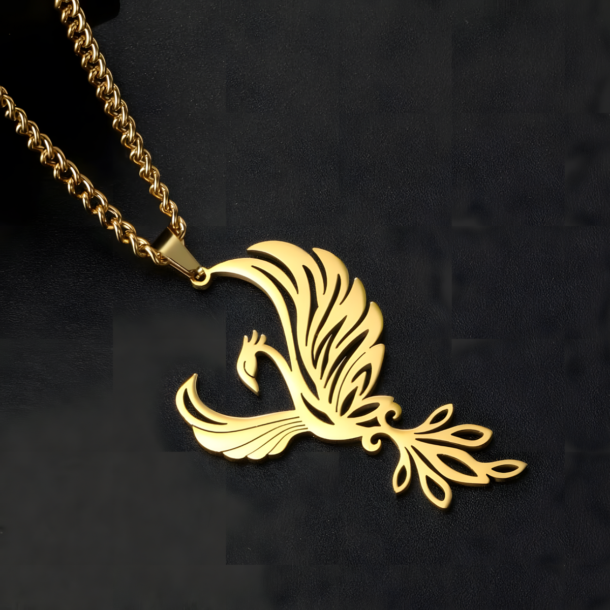 Gold Plated Phoenix Necklace for Women – Zinc Alloy Animal Pendant 44×27mm 1192