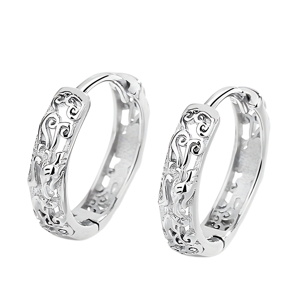 925 Sterling Silver Caved Hollow Pattern Hoop Earrings Huggie Trendy Jewelry 633