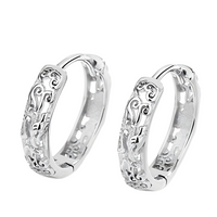 925 Sterling Silver Caved Hollow Pattern Hoop Earrings Huggie Trendy Jewelry 633