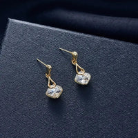 Inlaid Square Shape Crystal Jewelry Set With Pendant Necklace & Drop Earrings 94