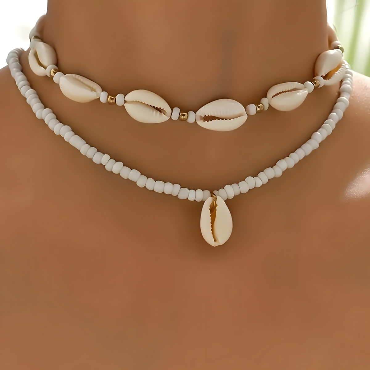 Bohemian Shell Bead Necklace for Women Vintage Multi Layered Cowrie Pendant 692