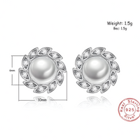 Sterling Silver Pearl Stud Earrings Women - 925 Silver Leaf-Inspired Crystal 310