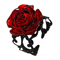 Gothic Red Rose Statement Ring - Ornate Black Vine Filigree Adjustable Band 1490