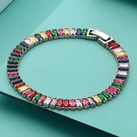 Premium Multicolour Rectangular Crystal Tennis Bracelet for Women, 18cm 1846