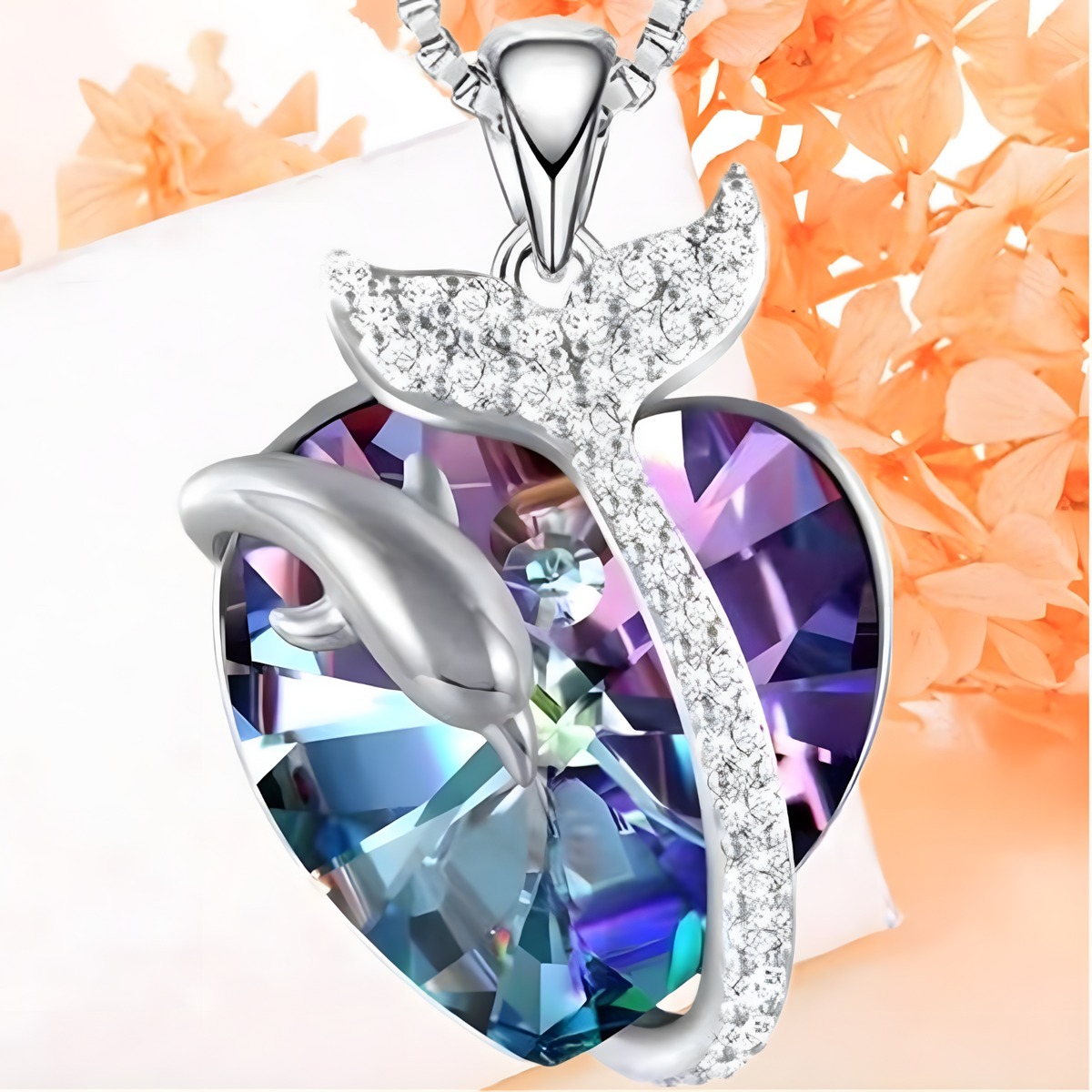Luxury Mermaid Tail Necklace Women, Sterling Silver Plated Zircon Crystal B166
