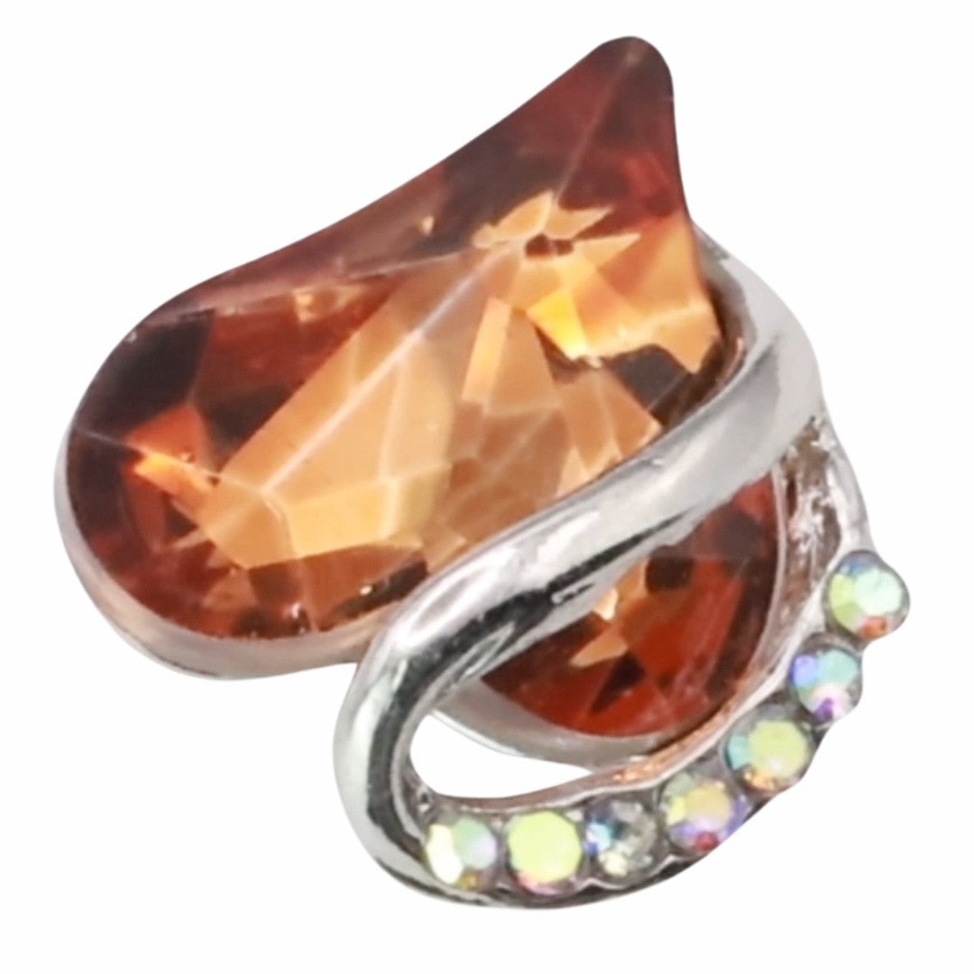 Orange Crystal Heart Pendant Necklace - Silver Plated Alloy Brass Fashion B319