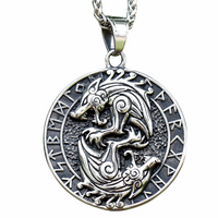 Viking Wolf Pendant Necklace For Men Round Ethnic Nordic Rune Amulet Circle 1129