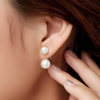 Double Pearl Drop Earrings for Women – Simulated Pearl Copper Alloy Geometry 954