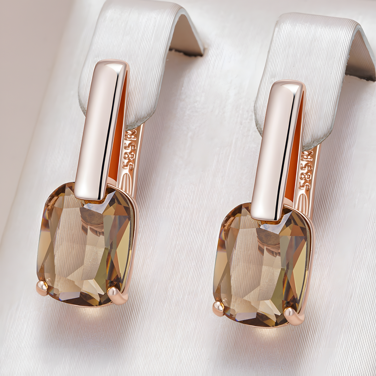 585 Rose Gold Colour Black Ceramic Drop Earrings for Women Copper Leverback 1298